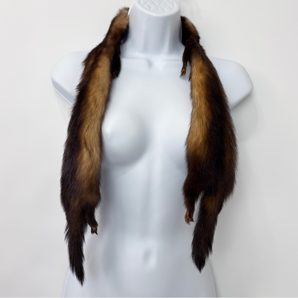 Vintage 30’s 2 Full Body Real Minks Scarf Brown Beige Size 44x3”